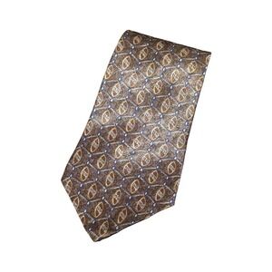 GEOFFREY BEENE Men's 100%‎ Silk Tie Geometric Design Brown Gold